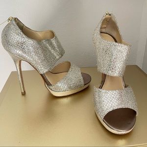 Jimmy Choo Silver Gold Heels preowned Excellent condition worn 2 times